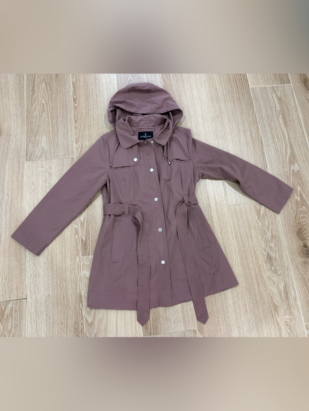 London Fog Hooded Belted Trench Coat - Mauve